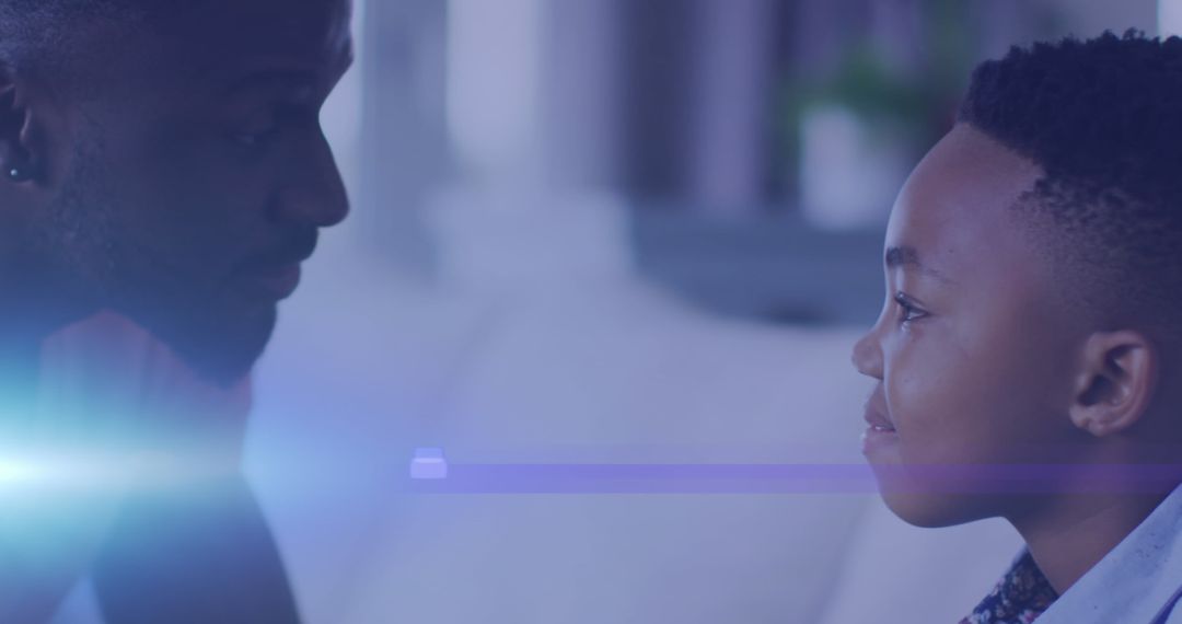 Father and Son Bonding Through Joyful Conversation at Home
