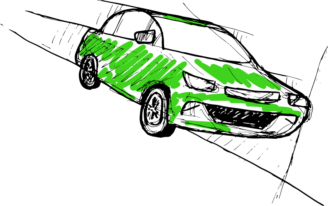 Green Car Illustration on Transparent Background for Creative Projects