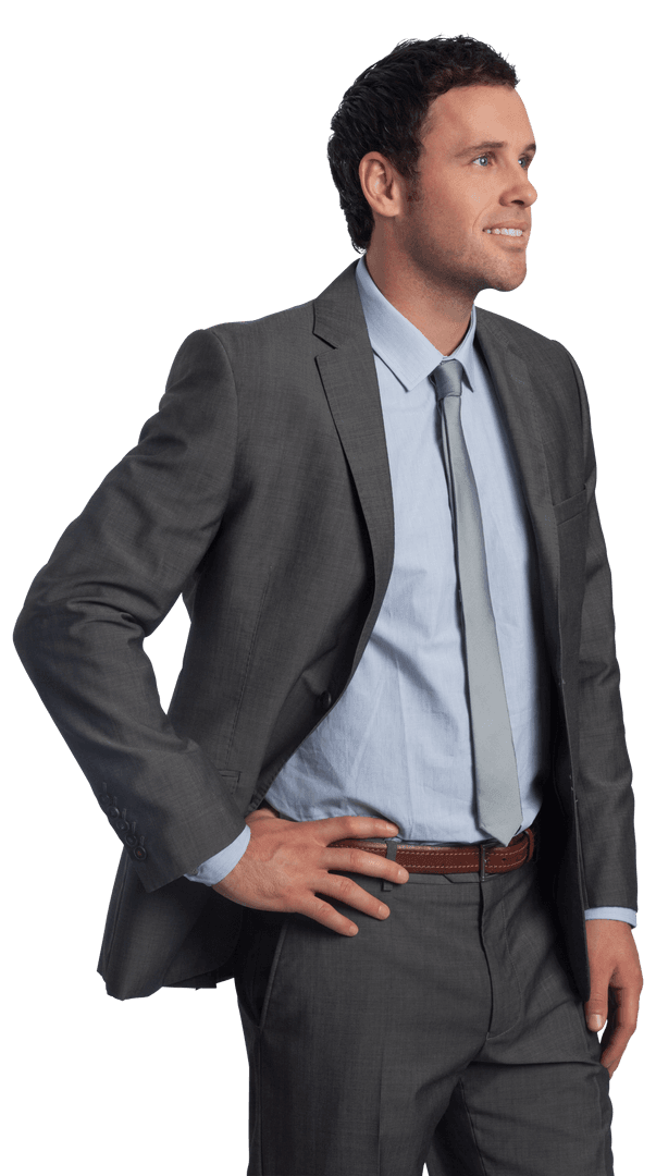 Transparent Confident Businessman Smiling with Hand on Hip