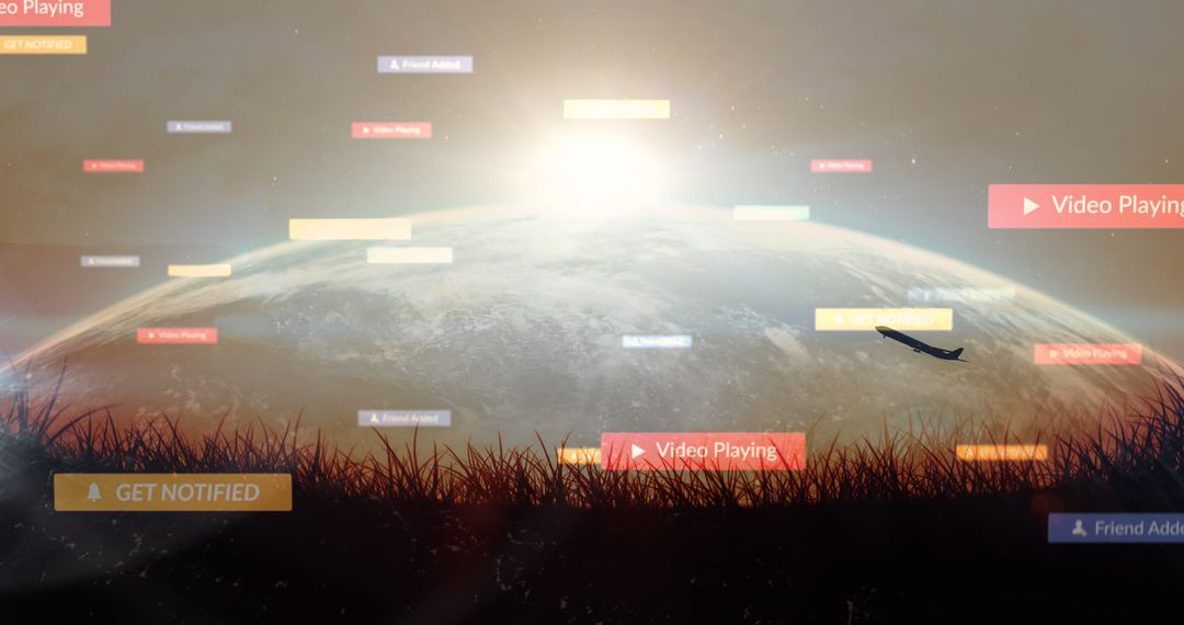 Digital Social Media Icons Over Global Earth Horizon