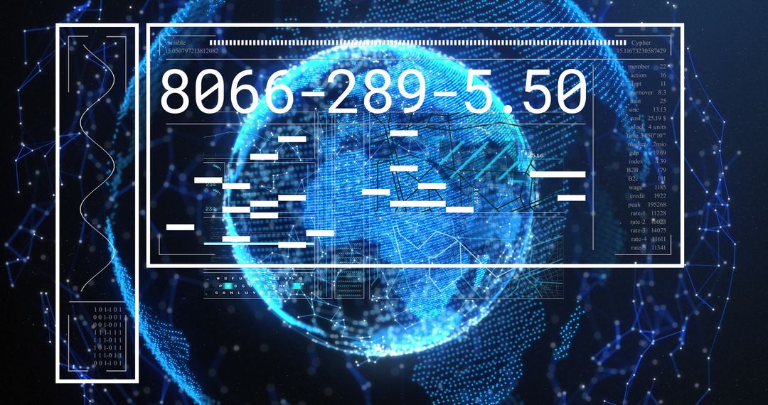 Digital Interface Over Blue Globe with Data Visualization