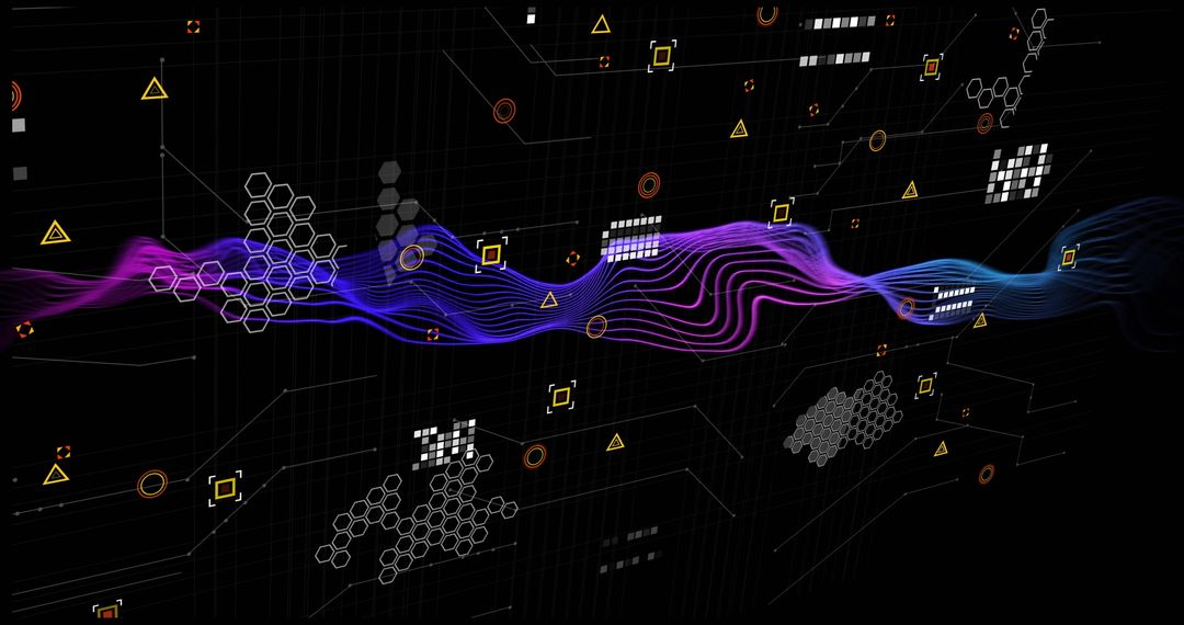 Futuristic Wave and Digital Data on Black Background
