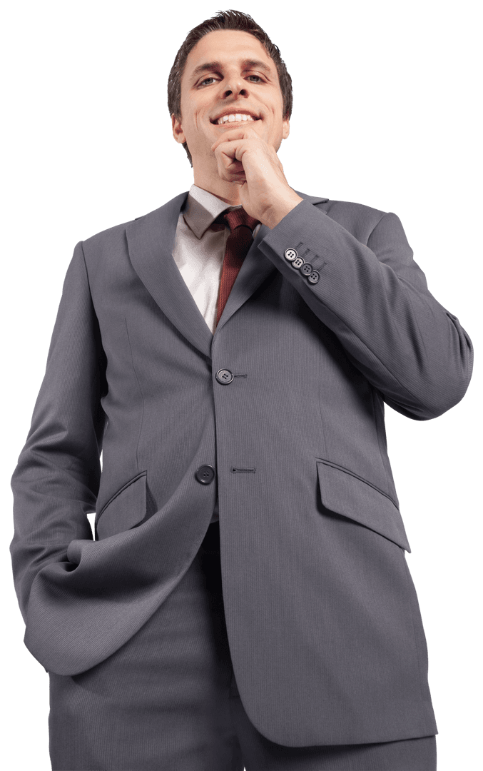 Confident Businessman in Thoughtful Pose with Transparent Background