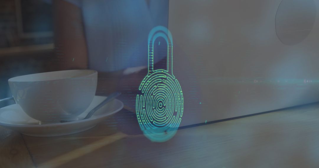 Fingerprint Padlock Over Laptop for Secure Digital Work