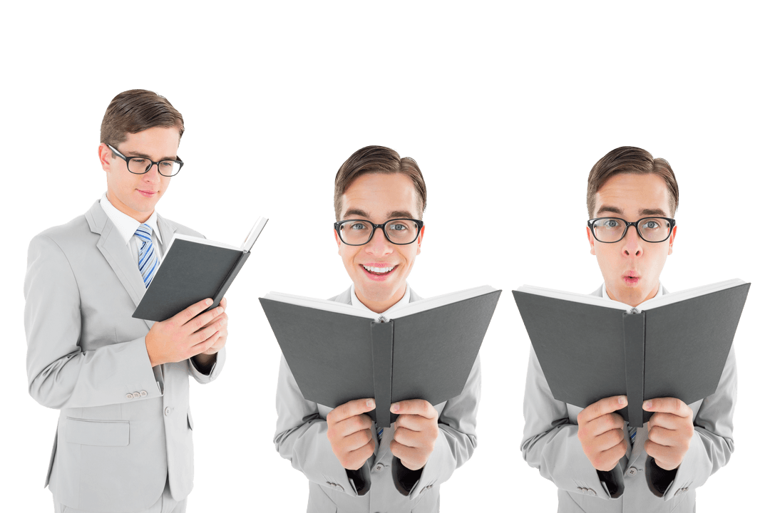 Transparent Background Cheese Expressions with Books and Suits