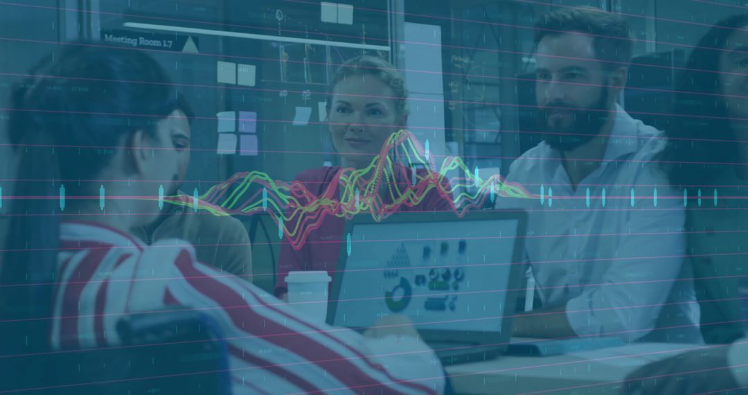 Business Team Collaborating on Data Analytics with Graph Overlay