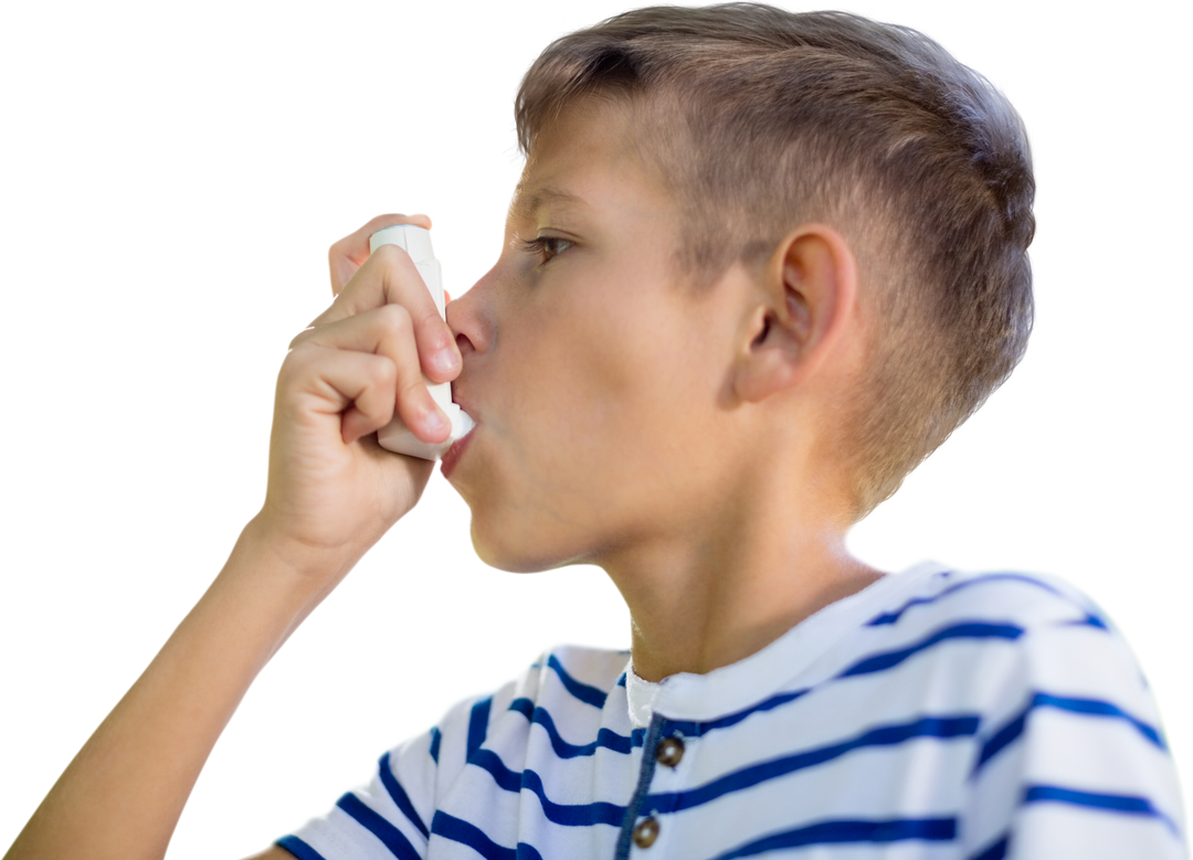 Boy Using Asthma Inhaler for Respiratory Relief on Transparent Background - Download Free Stock Images Pikwizard.com