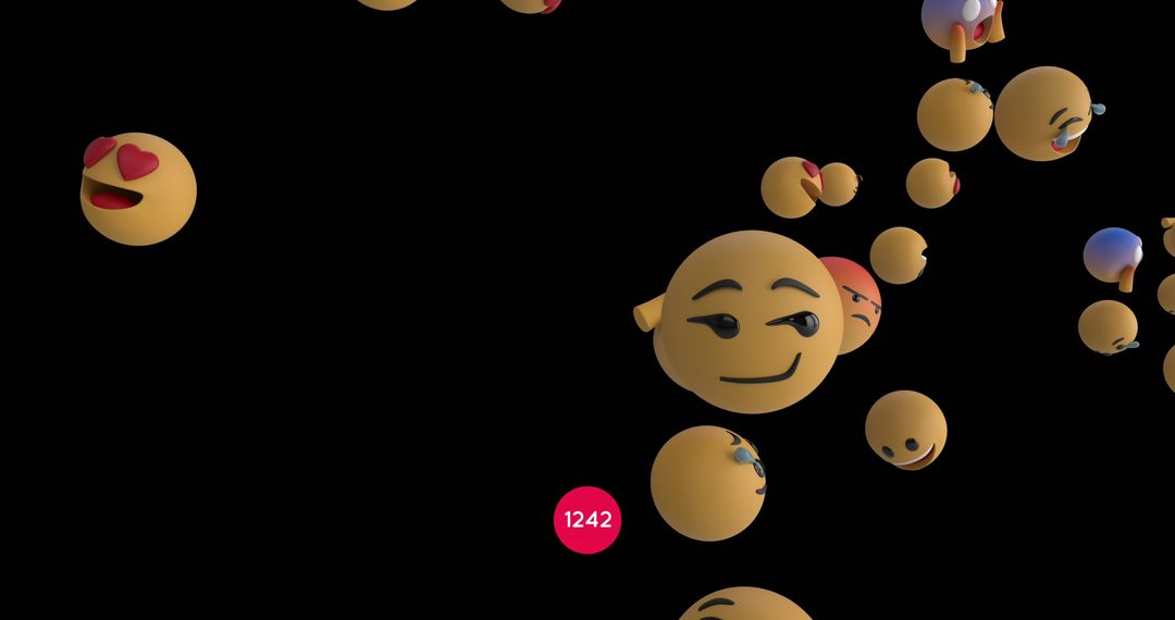 Floating Emojis on Black Background with Social Media Notifications