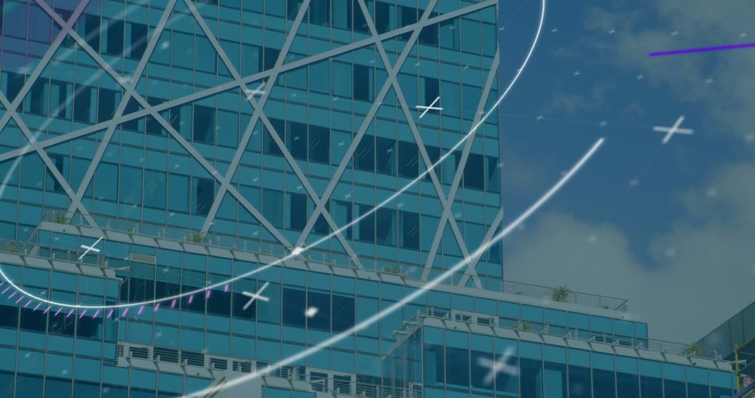 Futuristic Digital Interface Over Modern Skyscraper