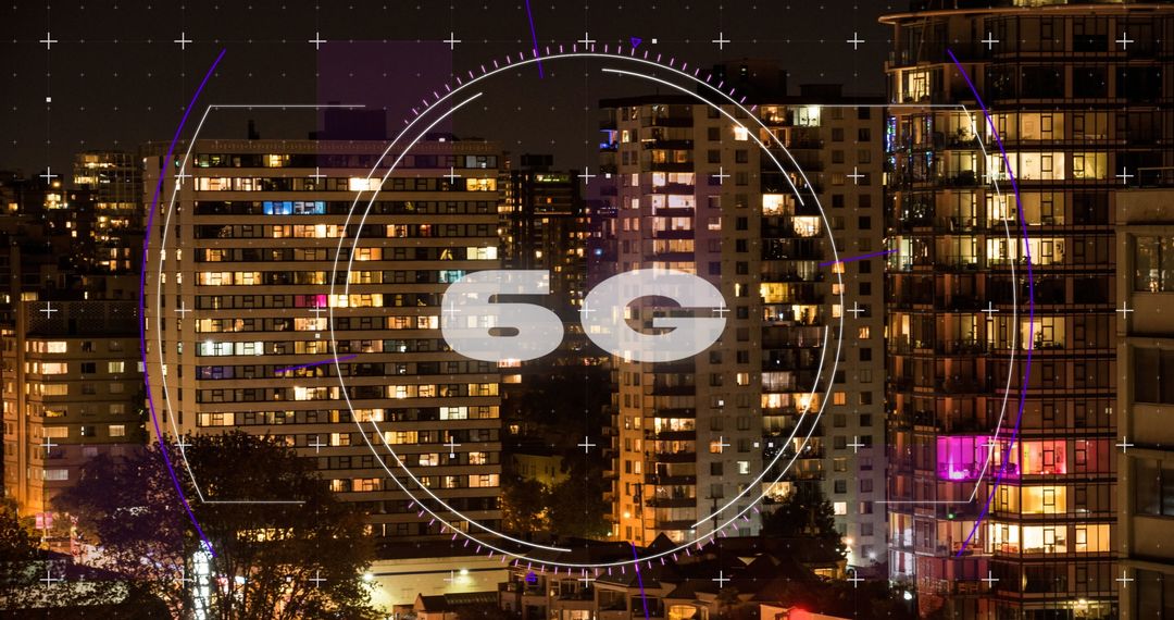 Cityscape Illuminated with 5G Technology Concept Overlay