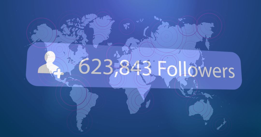 Interactive World Map with Growing Followers Count Over Blue Background - Free Images, Stock Photos and Pictures on Pikwizard.com