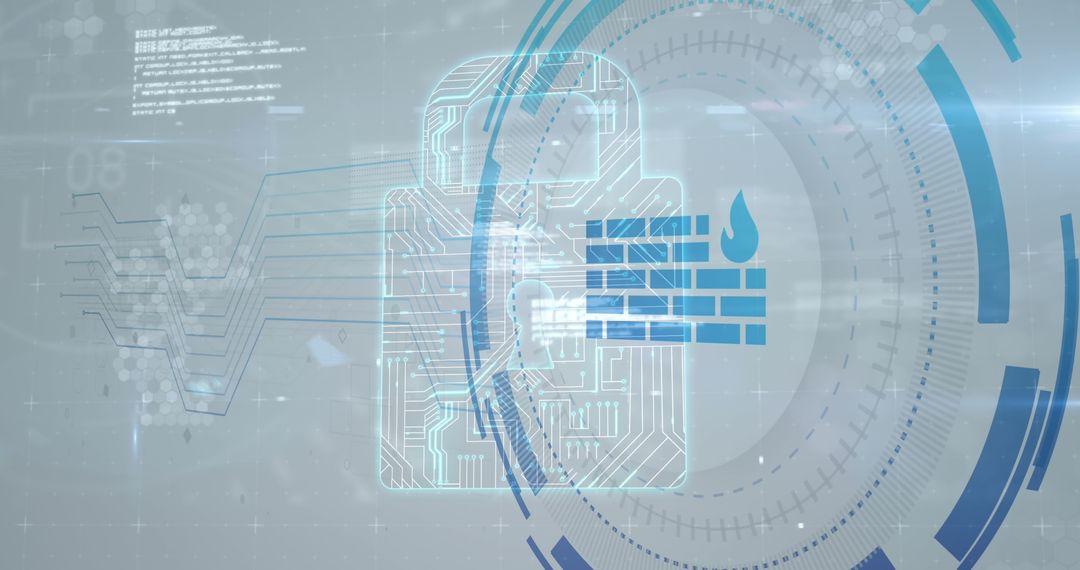 Digital Data Security Interface with Lock and Firewall Icons