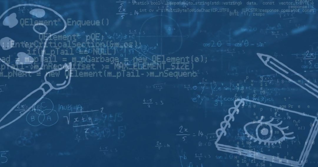 School Items and Data Symbols on Blue Background