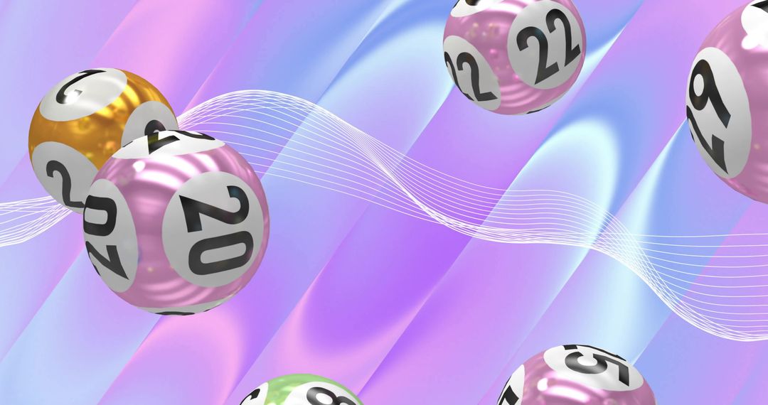 Floating Lottery Balls with Numbers on Colorful Background