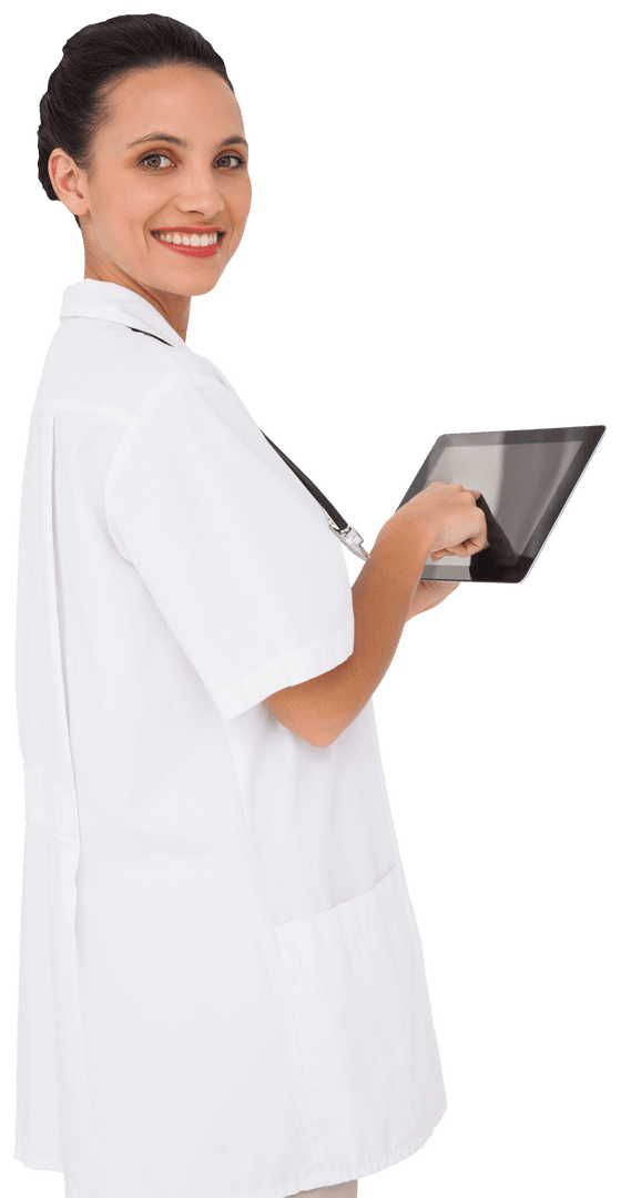 Smiling Nurse Using Tablet Transparent Background