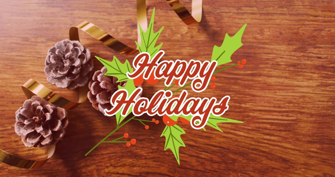 Festive Holiday Greeting with Pine Cones and Ribbons