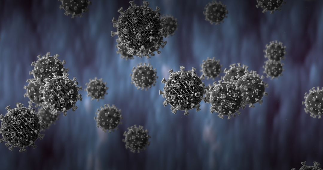 Macro View of COVID-19 Cells on Blue Background