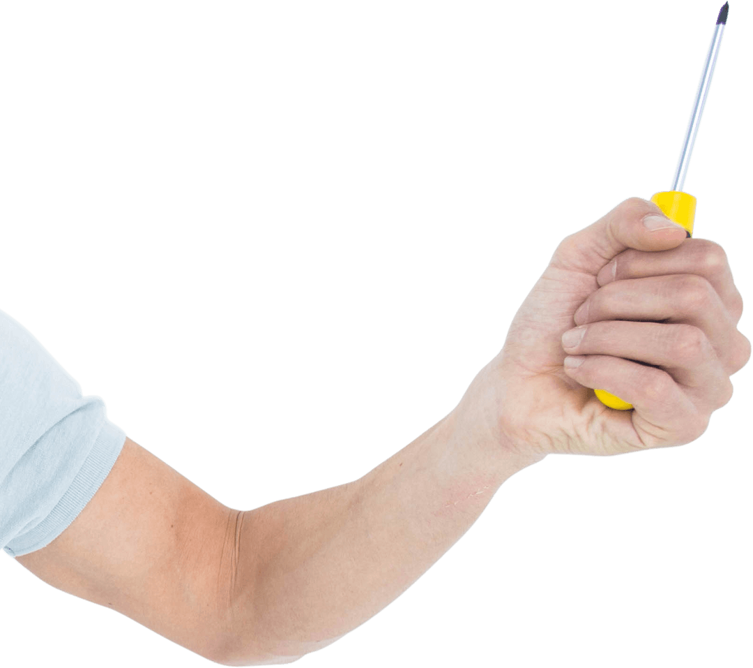 Hand Holding Screwdriver on Transparent Background