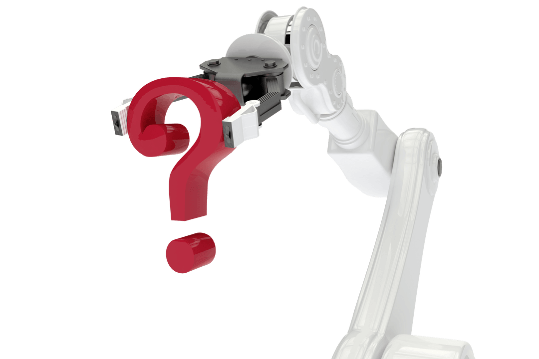 Robot Arm Grabbing Red Question Mark on Transparent Background