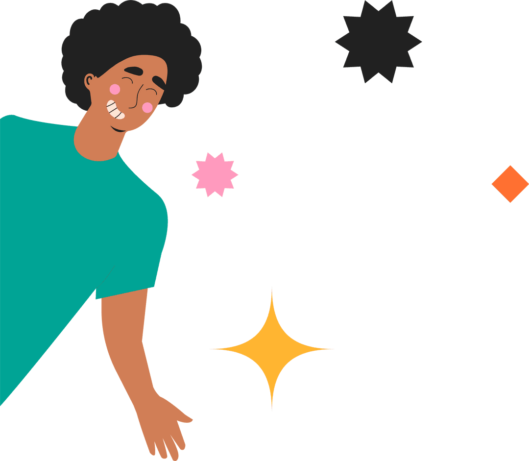 Smiling Man Leaning with Vibrant Geometric Shapes