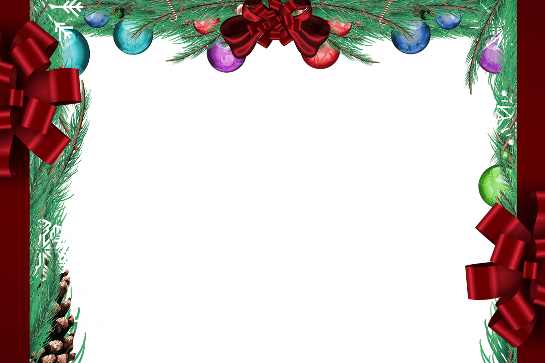 Transparent Frame with Festive Fir Branch and Red Bows