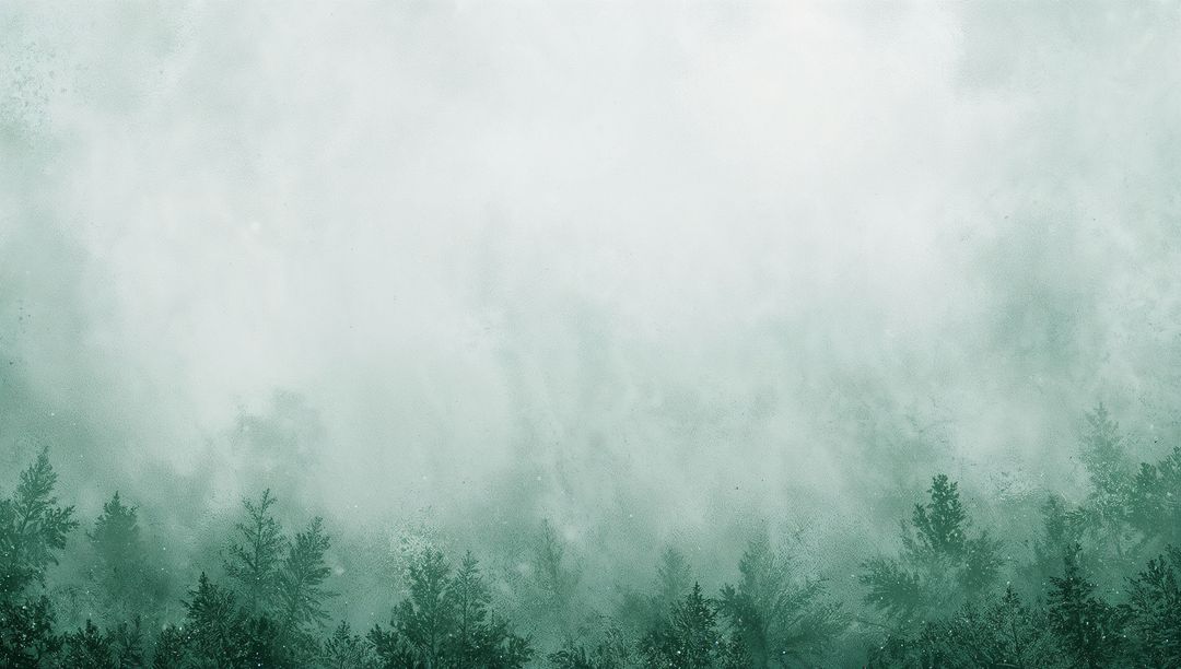 Misty Evergreen Canopy with Pale Fog and Textured Monochrome Sky for Atmospheric Design