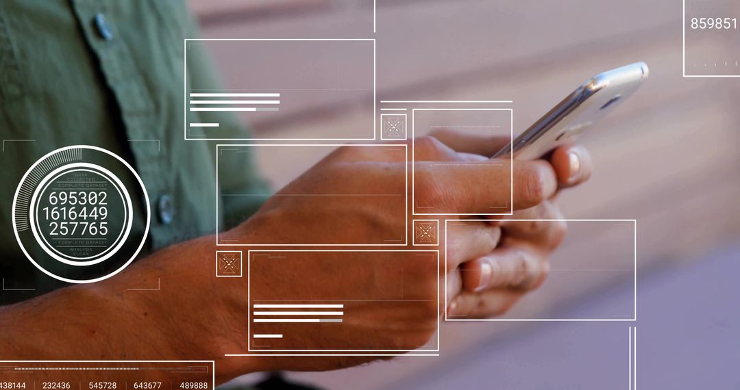 Close-Up of Hands Holding Smartphone with Data Visualization Graphics