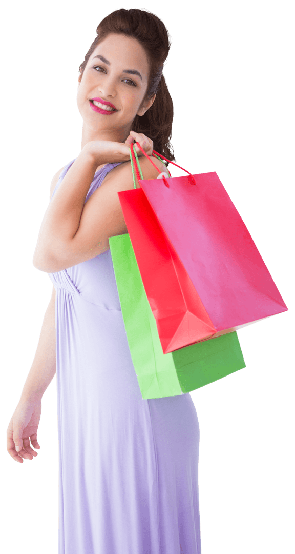 Smiling Woman with Shopping Bags Transparent Background