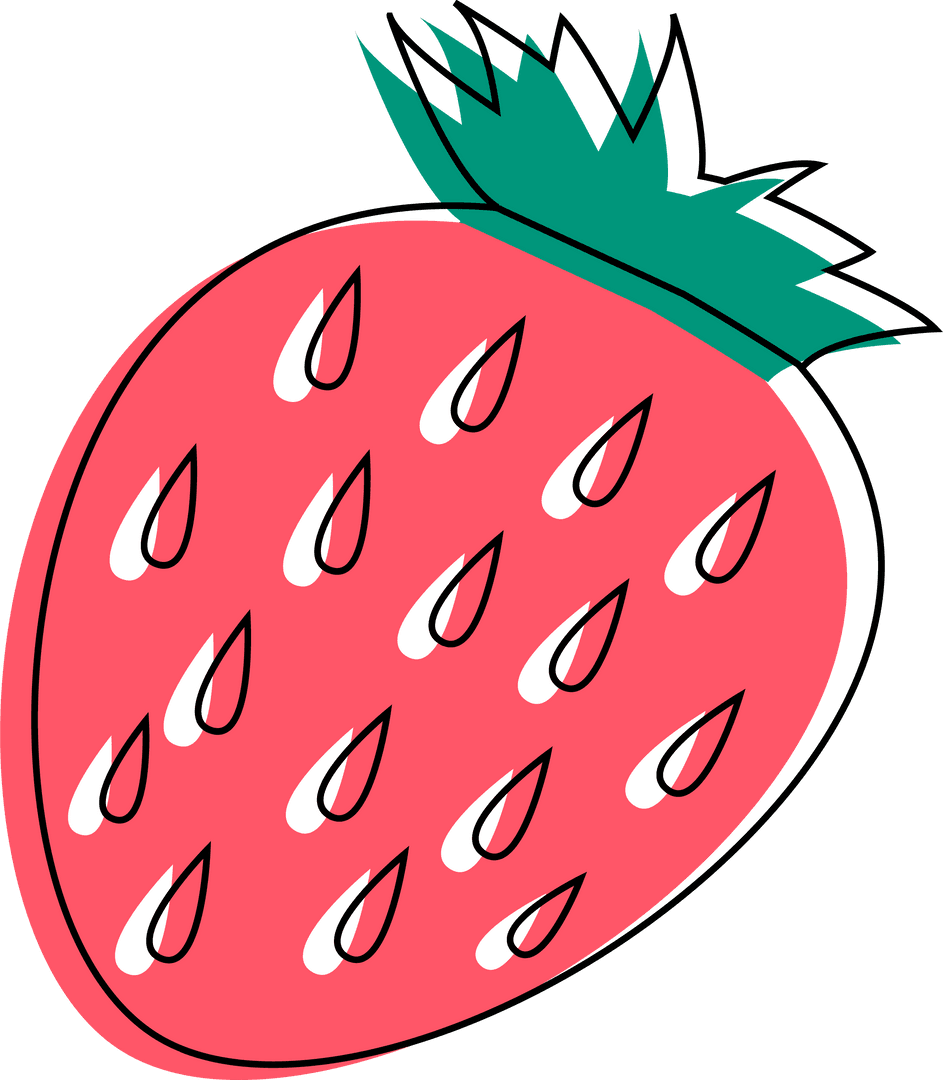Flat Cartoon Strawberry Illustration on Transparent Background