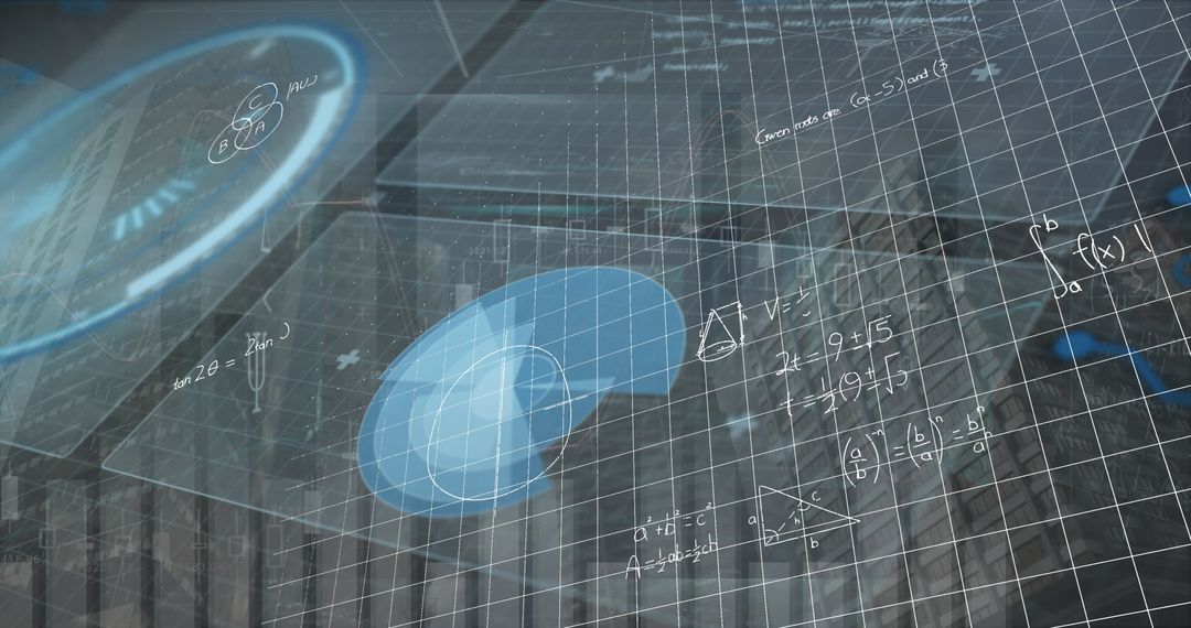 Digital Interfaces Overlaying Cityscape Depicting Data Processing