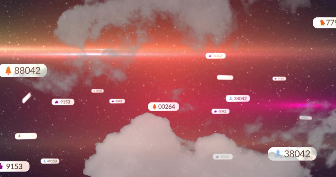 Floating Cosmic Notification Icons in Vibrant Digital Art
