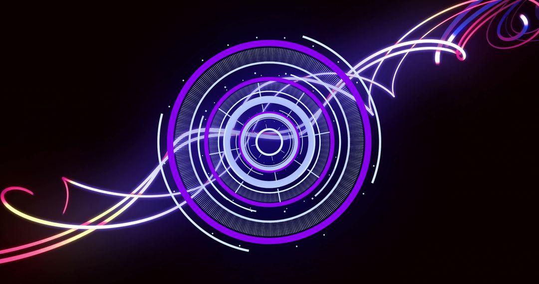 Futuristic Circular Neon Geometric Shapes with Vibrant Light Trails