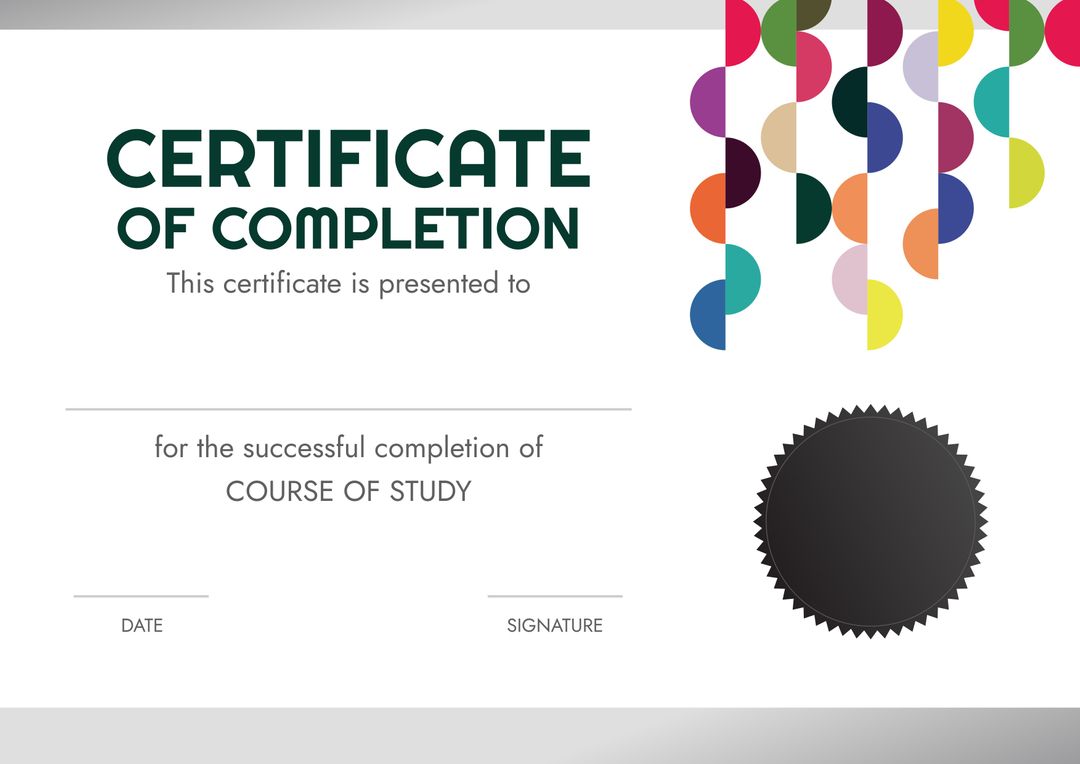 Colorful Certificate of Completion Template with Modern Geometric Design - Download Free Stock Templates Pikwizard.com