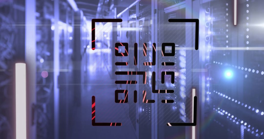 Glowing QR Code with Neon Cybersecurity Technology