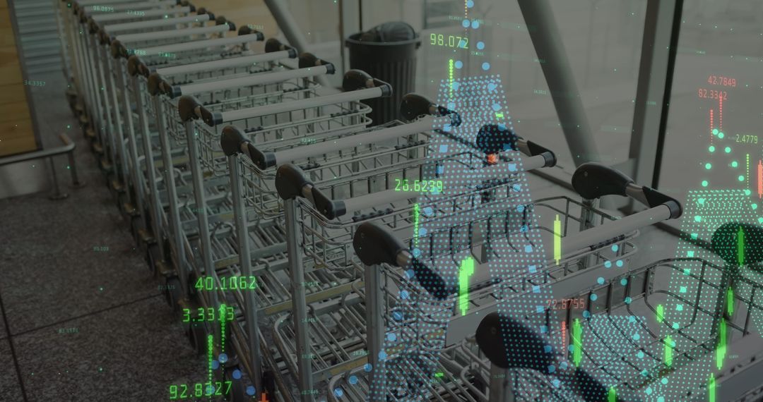Shopping Carts with Overlaid Financial Data Illustrating Inflation