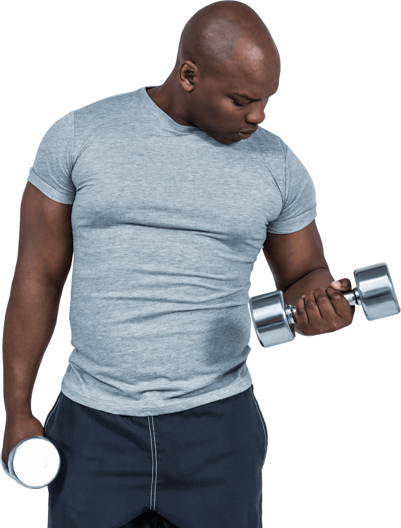 Transparent Fit Man Exercising with Stylish Dumbbells