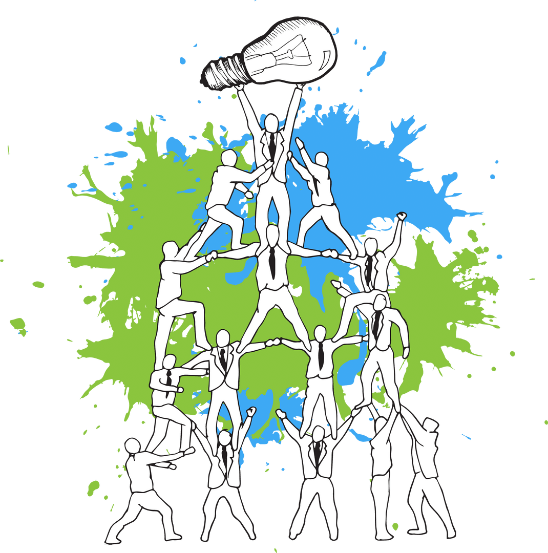 Teamwork Holding Light Bulb on Stained Background