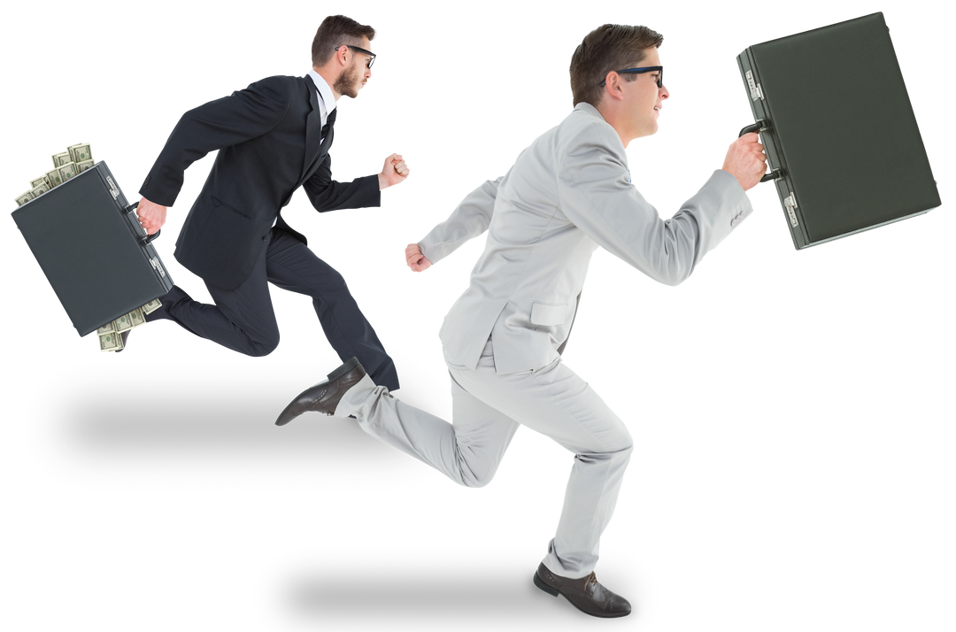 Two Businessmen Running with Suitcases on Transparent Background - Download Free Stock Images Pikwizard.com