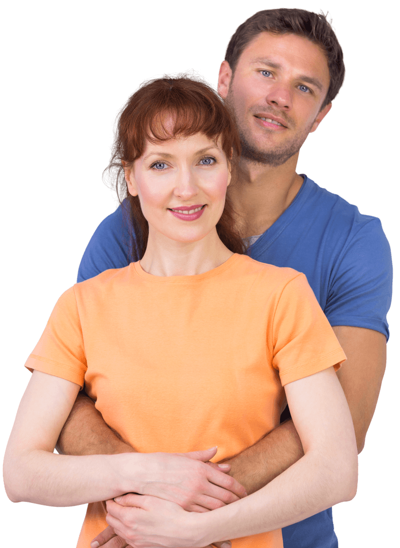 Happy Couple Embracing and Looking Confident on Transparent Background