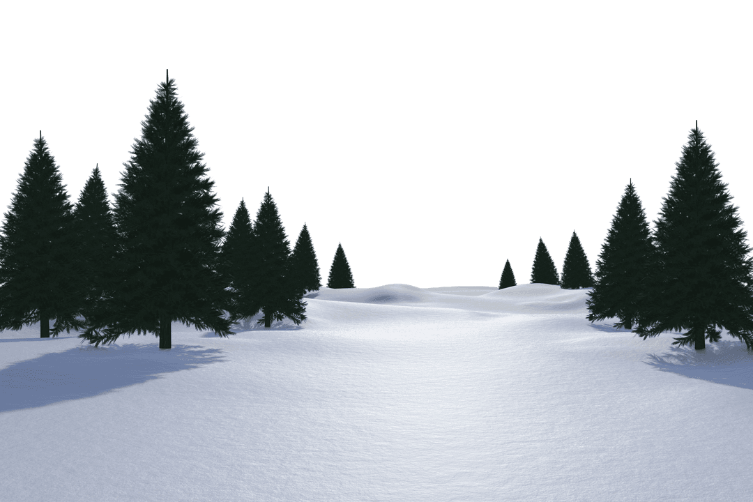 Transparent Snowy Winter Landscape with Evergreen Trees