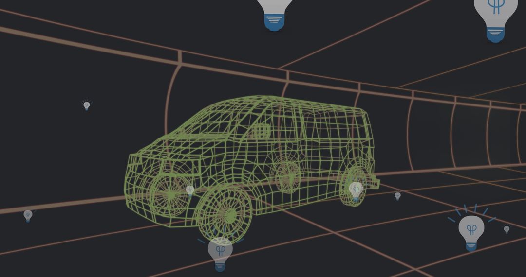 Digital Green Wireframe Van in Conceptual Grid - Free Images, Stock Photos and Pictures on Pikwizard.com