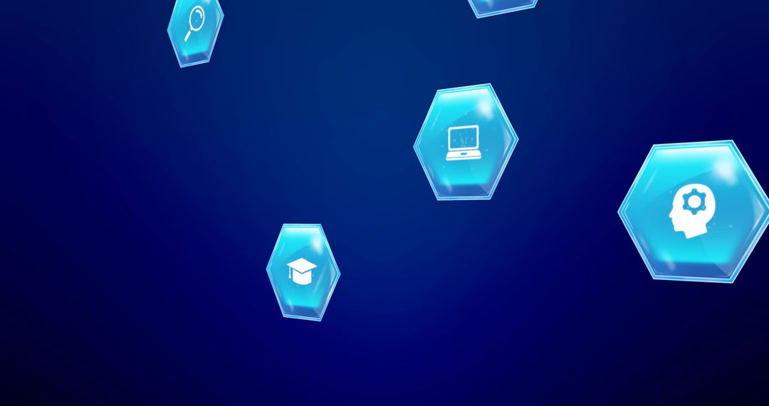 Digital Learning Hexagonal Icons on Blue Gradient