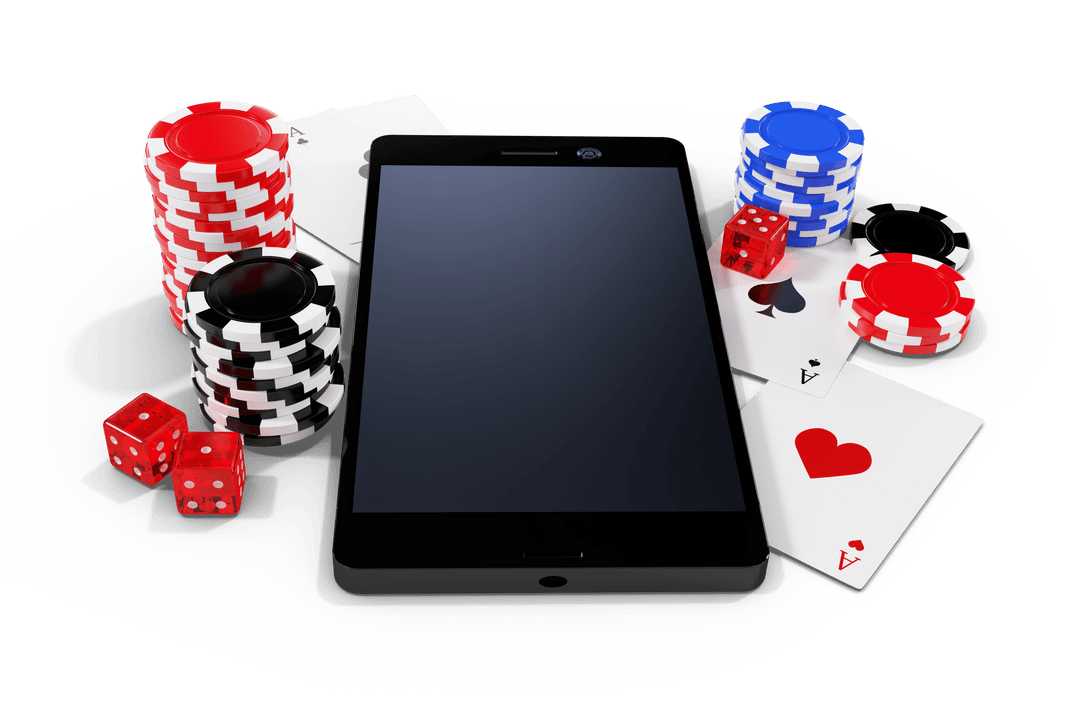 Transparent Mobile Casino Gaming Concept with Tokens and Cards
