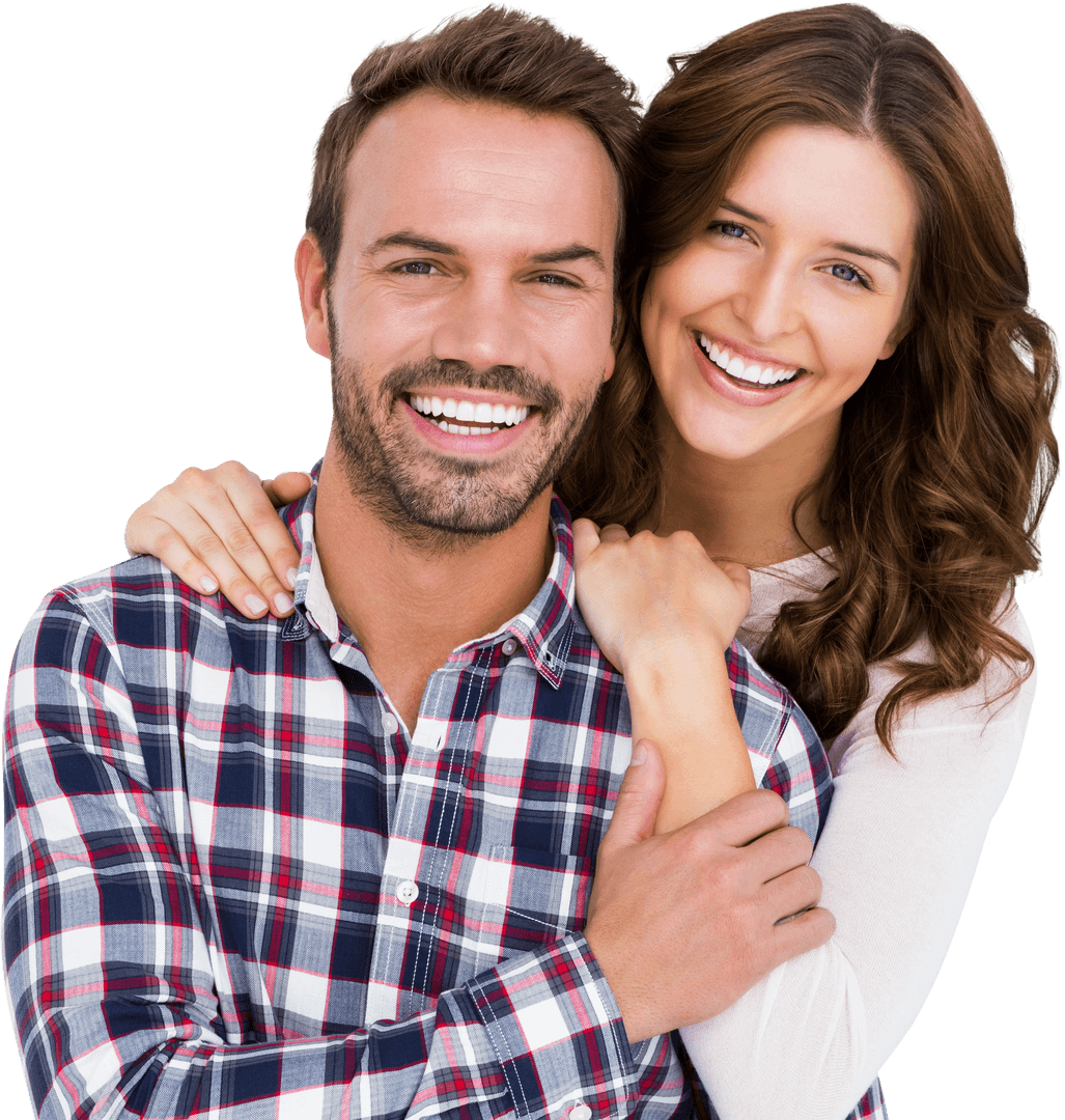 Smiling Couple Embracing with Emotive Connection Transparent Background
