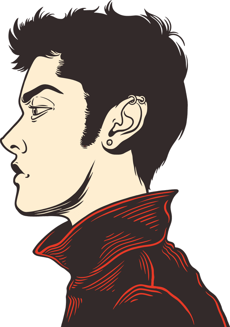 Profile of Man with Ear Piercings on Transparent Background