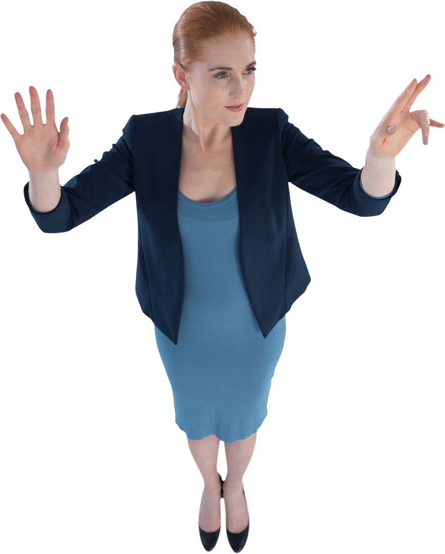 Transparent Businesswoman Engaging with Virtual Interface Concept
