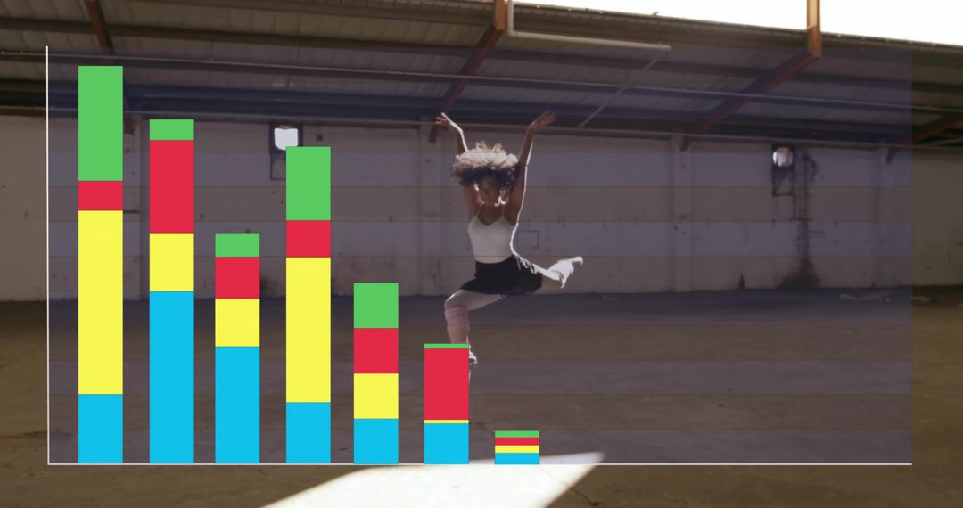 Energetic Dance Performance in Urban Warehouse with Data Overlay