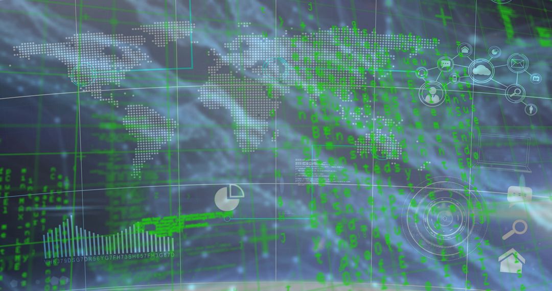 Futuristic World Map with Streaming Data and Digital Interfaces