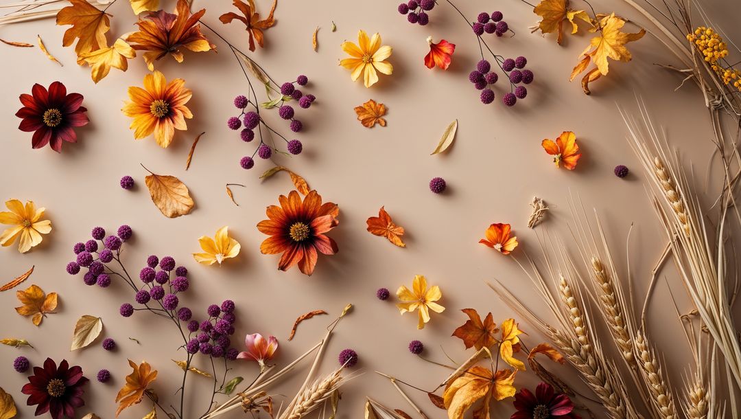 Autumn Elements in Rustic Flat Lay with Botanical Flair