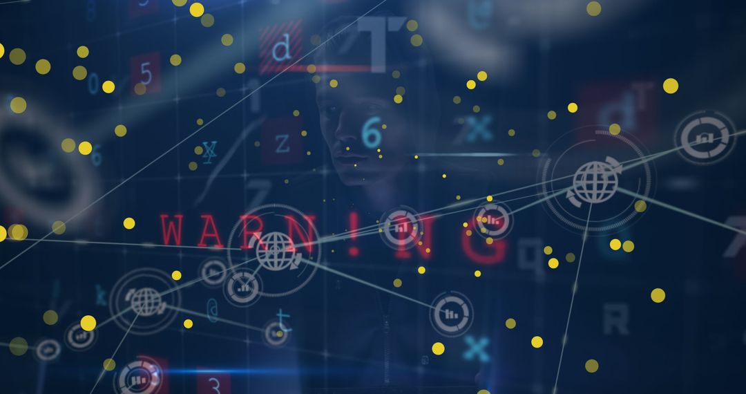 Digital Network with Virus Alert and Data Processing Visuals